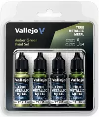 Ilustracja produktu Vallejo: 77.266 - True Metallic Metal - Amber Green Paint Set (4)